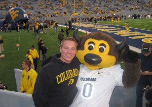 CU fan enjoying the company of Chip in Morgantown