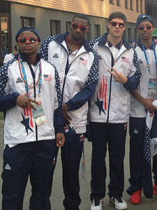 Spencer Dinwiddie (R) at opening ceremonies of the World University games